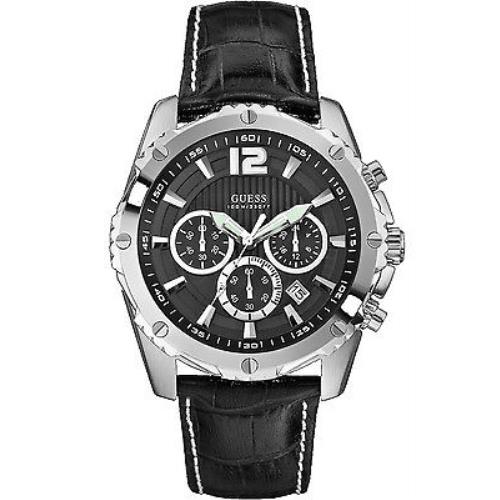 Guess W0166G1 Men`s Chronograph Stainless Case Leather Screw Crown 100m WR