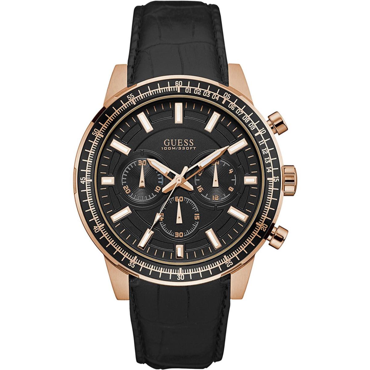 Guess W0867G1 Men`s Chronograph Black Dial Stainless Steel Case Leather 100m WR