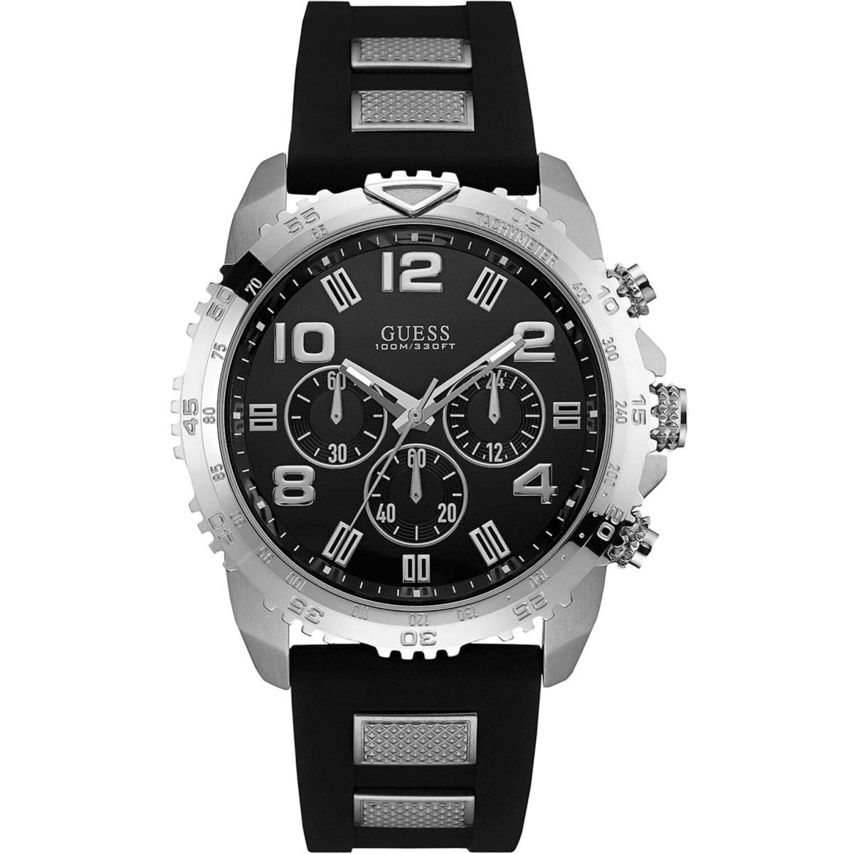 Guess W0599G3 Men`s Chronograph Stainless Steel Case Silicone Strap Screw Crown.