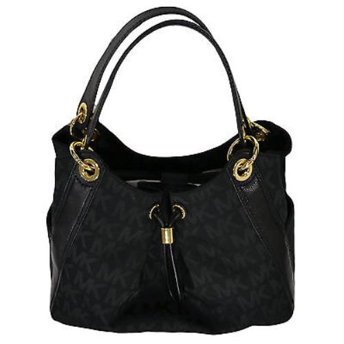 Michael Kors Handbag Ludlow Purse Black Shoulder Bag Mk Gold Tone Logo