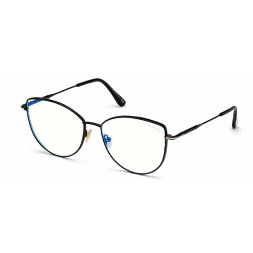 Tom Ford FT 5667-B 001 Shiny Black/blue Block Cat Eye Eyeglasses