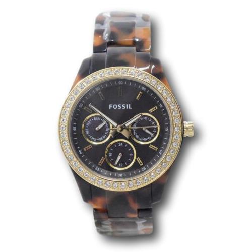 Fossil Stella Women`s 37mm Multi-function Crystal Accent Brown Watch ES2795