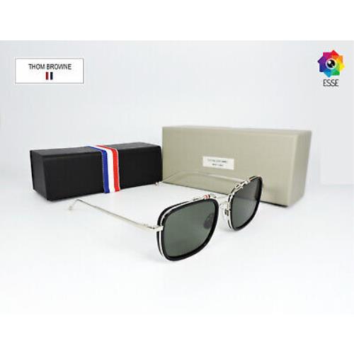Thom Browne TB-816 TBX816-53-05//BLK-SLV Silver-black Frame Grey Lens Sunglasses