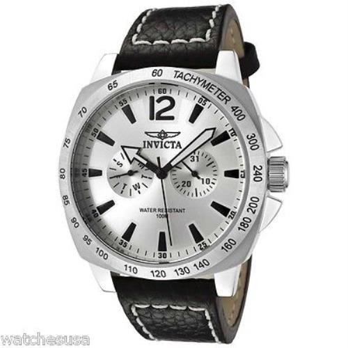 Invicta Men`s 0855 II Collection Multi-function Silver Dial Black Leather Watch
