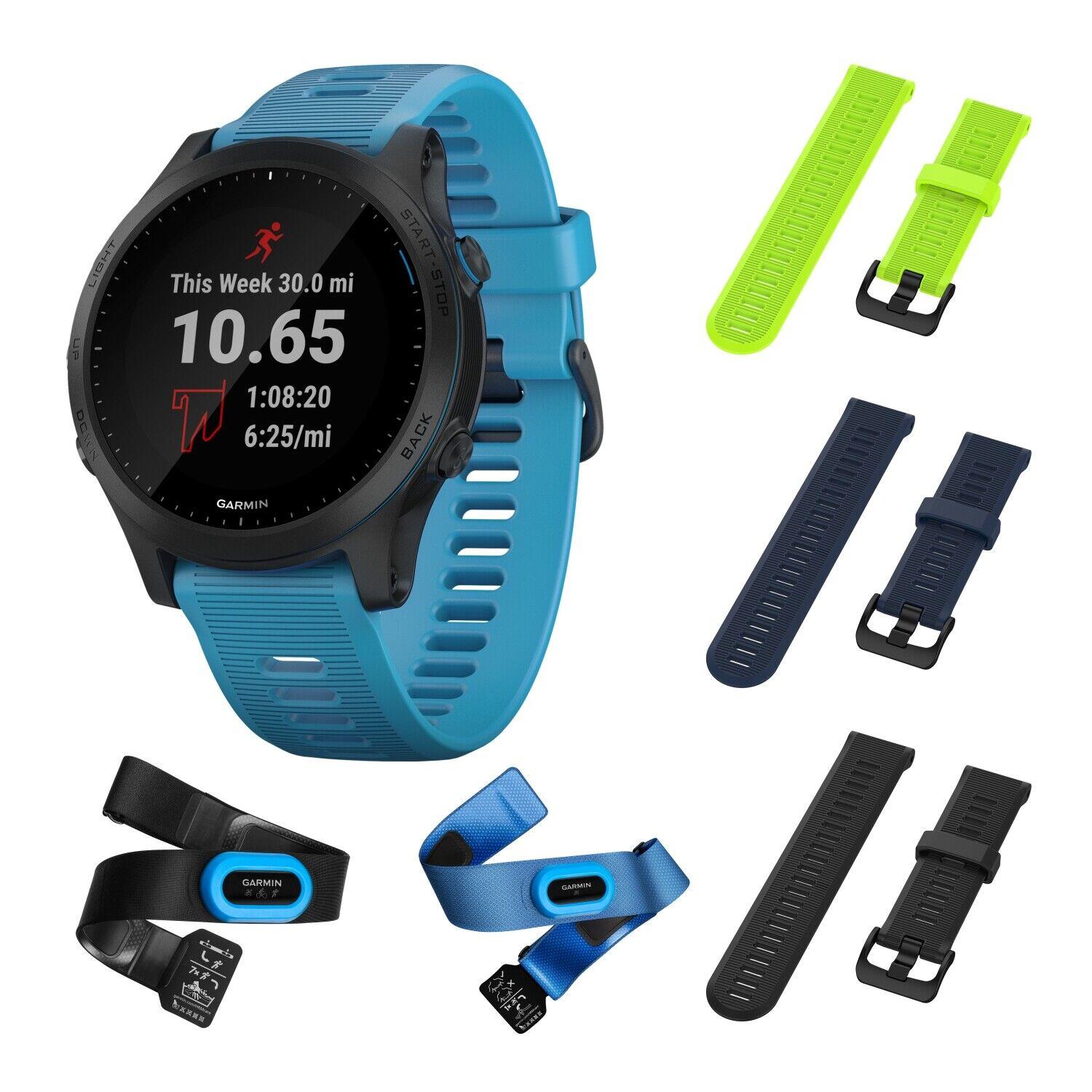 Garmin Forerunner 945 Bundle Premium Gps Running/triathlon Watch /w 3 Straps Lime/Navy Blue/Black