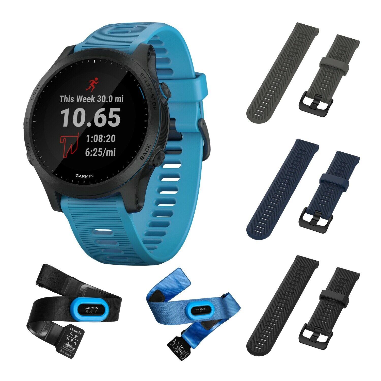 Garmin Forerunner 945 Bundle Premium Gps Running/triathlon Watch /w 3 Straps Slate/Navy Blue/Black