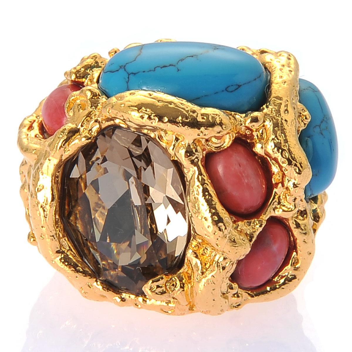 De Buman 18k Yellow Gold Plated or Rose Gold Plated Swarovski Turquoise Ring 18k Yellow Goldplated, Size 8