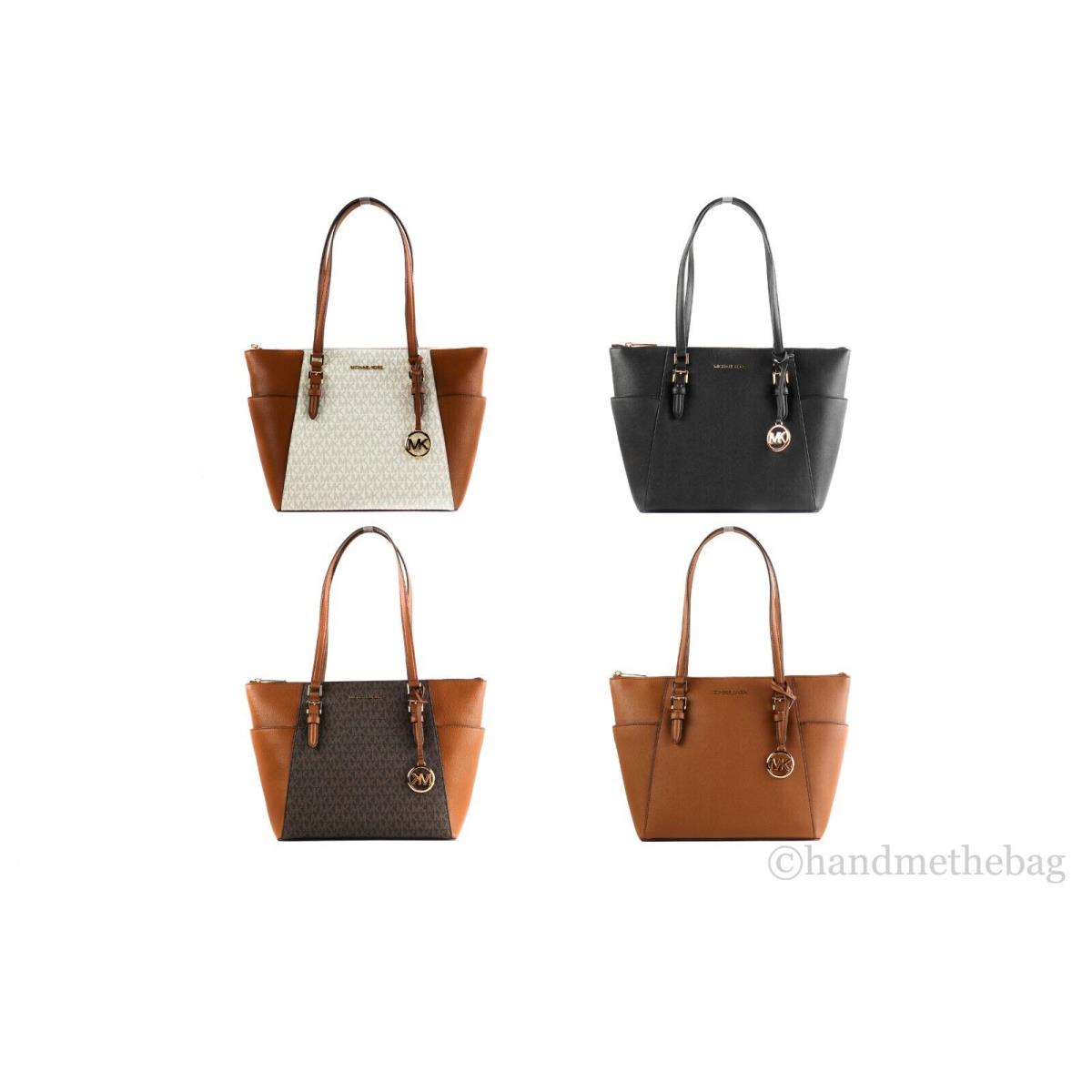 Michael Kors Charlotte Signature Leather Large Top Zip Tote Handbag Bag