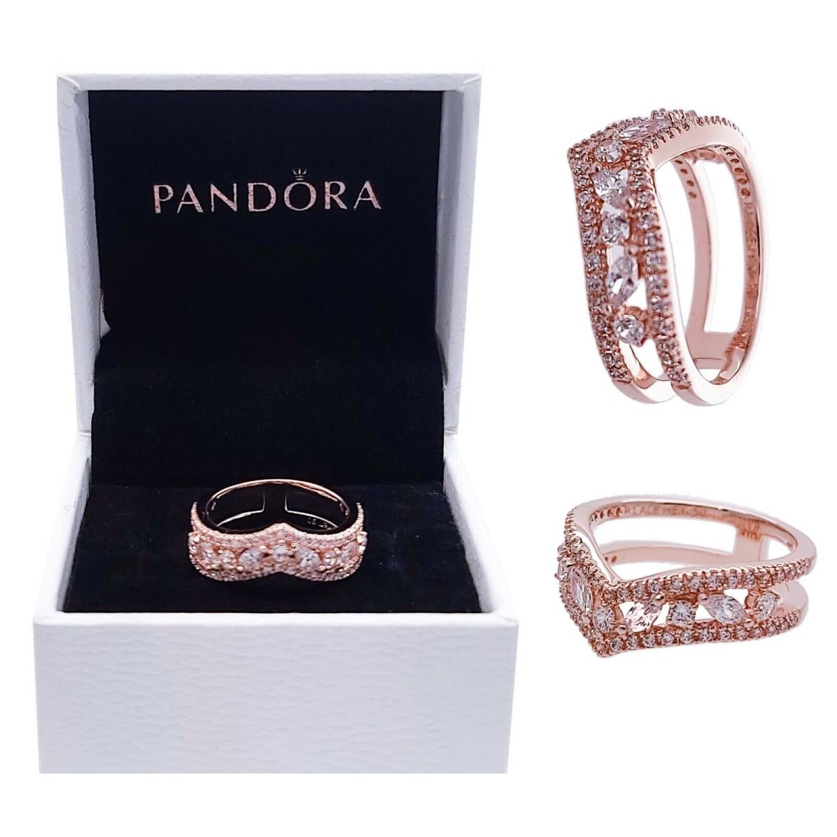 Pandora Rose Gold Sparkling Marquise Double Wishbone Ring 189095C01