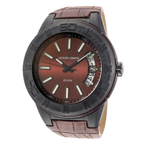 Jacques Lemans Men`s Miami 50mm Dark Brown and Black Dial Leather Watch