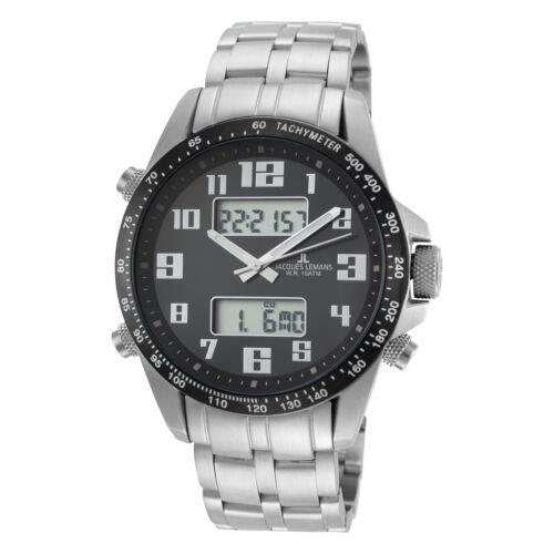 Jacques Lemans Men`s Sport 44mm Black Dial Stainless Steel Chronograph Watch