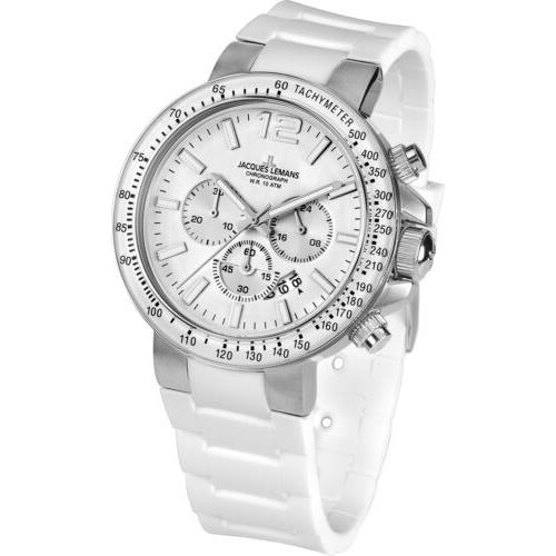 Jacques Lemans Unisex 1-1768B Milano 46mm Silver Dial Silicone Watch