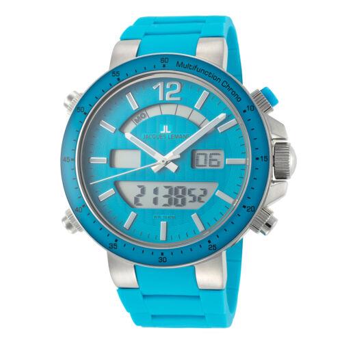 Jacques Lemans Men`s Milano 46mm Turquoise Dial Silicone Watch