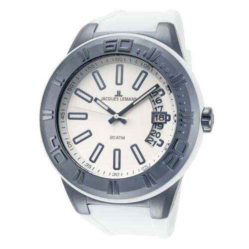 Jacques Lemans Men`s Miami 50mm Silver and Blue Dial Silicone Watch