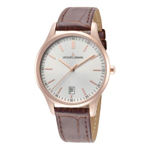 Jacques Lemans Woman`s Classic 1-2027E 34mm Silver Dial Leather Watch