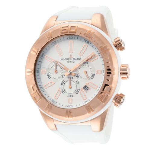 Jacques Lemans Unisex Miami 50mm Silver/rose Dial Silicone Chronograph Watch