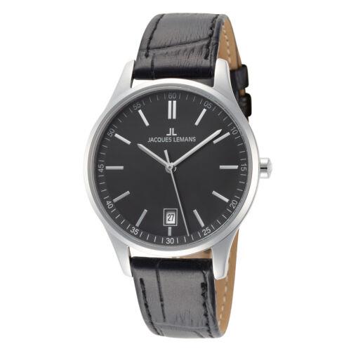 Jacques Lemans Woman`s Classic 1-2027A 34mm Black Dial Leather Watch