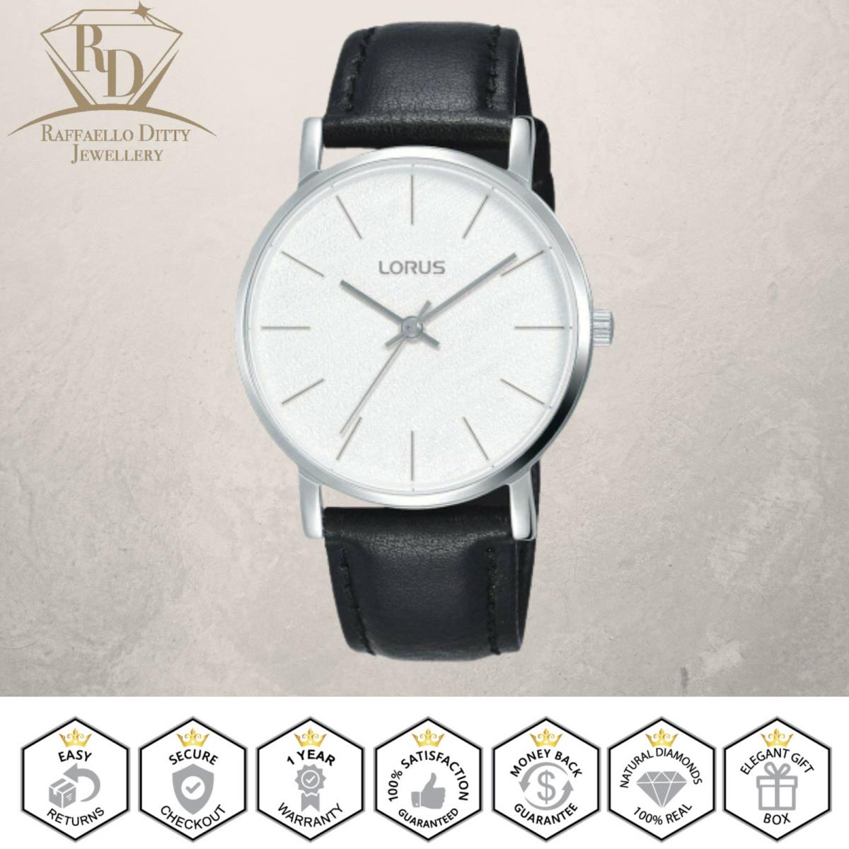 Lorus Women`s Watch Classic Quartz Black Leather Strap White Dial RG239PX9