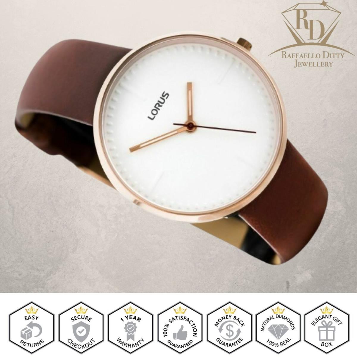 Lorus Women`s Watch Quartz Brown Leather Strap White Dial Steel Case RG272NX9