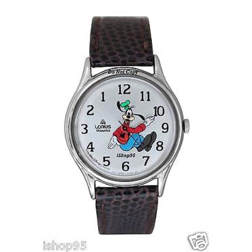Vintage Disney Lorus Goofy Backwards Silver Watch