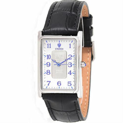 Croton Rectangular Curren-c Quartz Platinum Ingot Leather Strap Watch