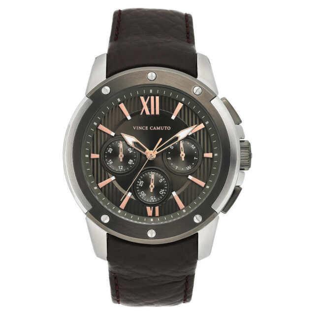 Vince Camuto Men s Chronograph Leather Band Stainless Steel Watch VC/1129DGSV
