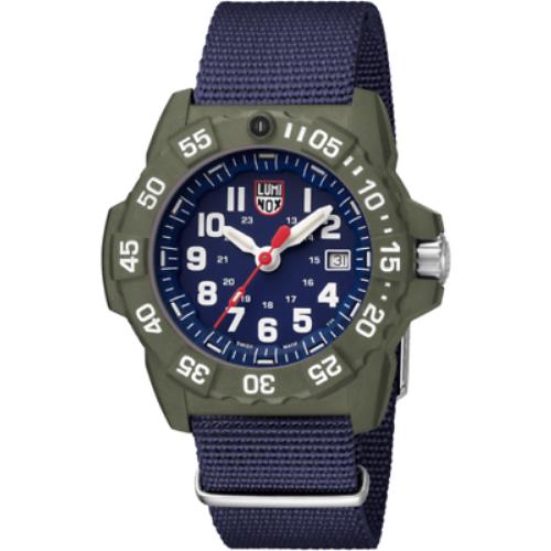 Luminox Men`s Navy Seal 3500 Series Canvass Band Blue Watch XS.3503.ND - White Dial, Blue Band, White Bezel