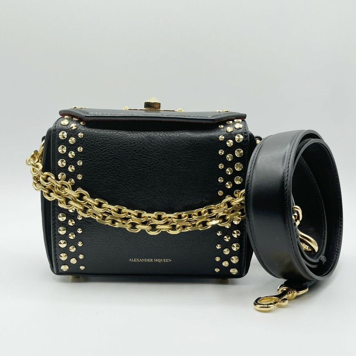 Alexander Mcqueen Black Leather Gold Studded Box 16 Bag 554127 1000