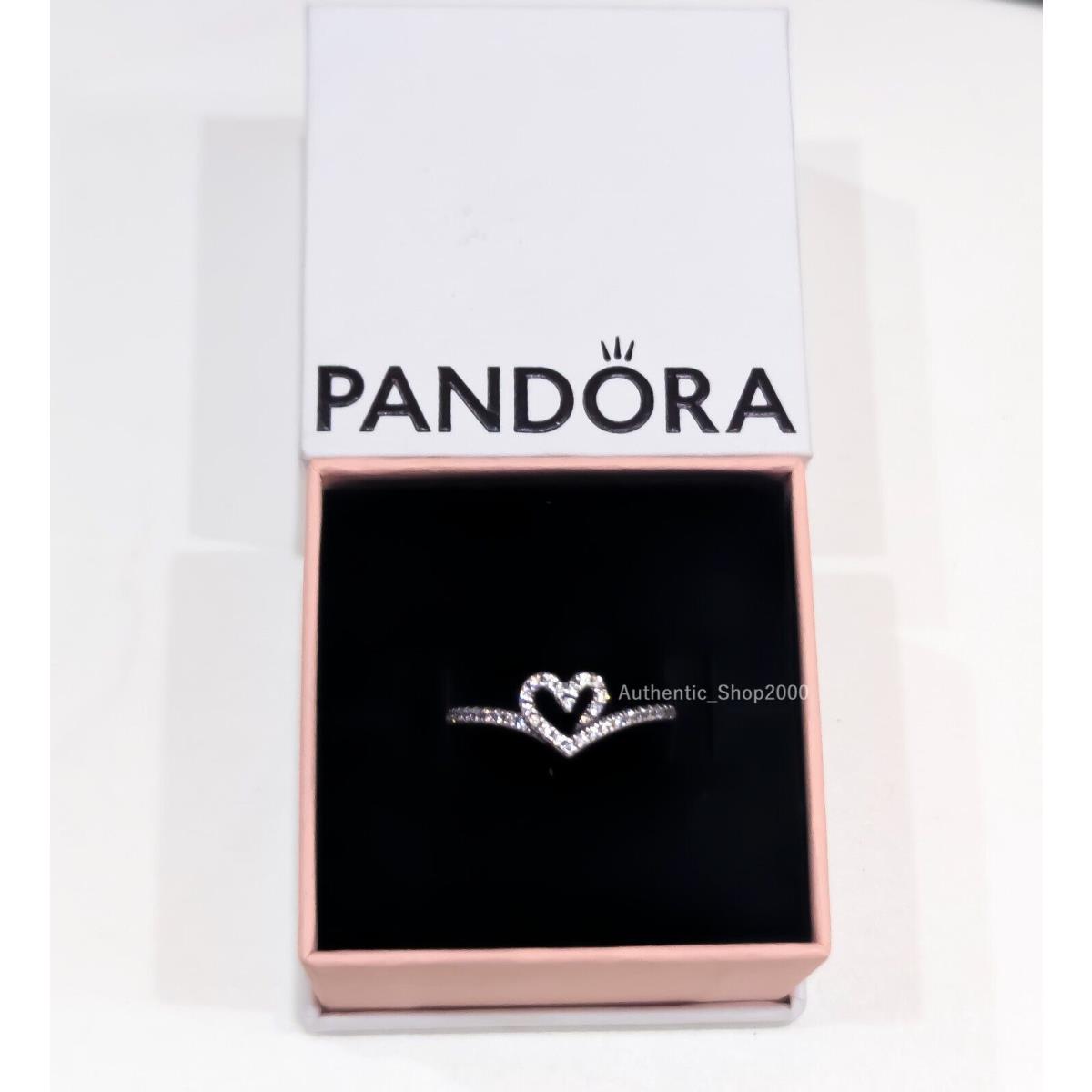 Pandora 925 Ale Pave Sparkling Wishbone Heart Ring 199302C01