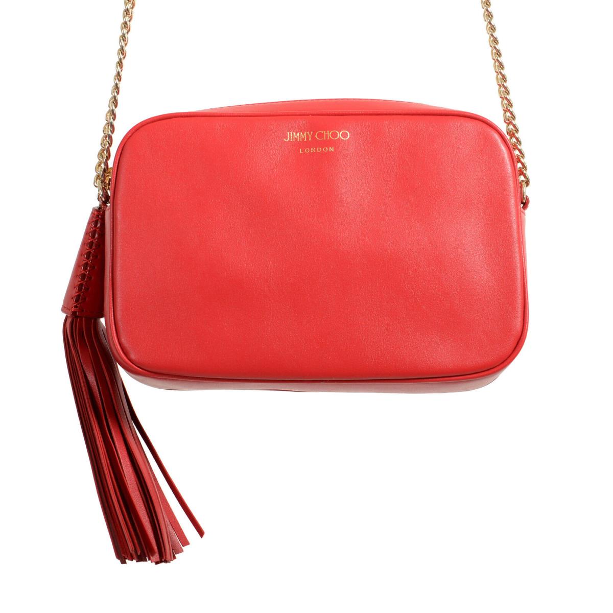 Jimmy Choo Women`s Red Leather Athini Camera Shoulder Crossbody Bag