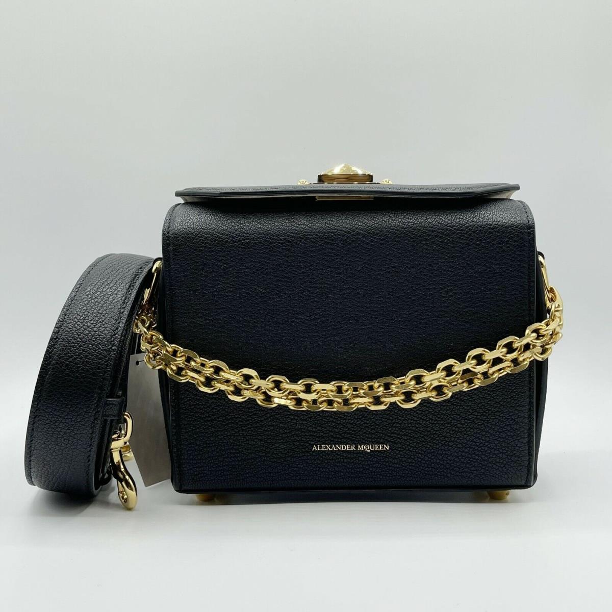 Alexander Mcqueen Black Leather Box 19 Bag W/gold Hardware 501105 1000