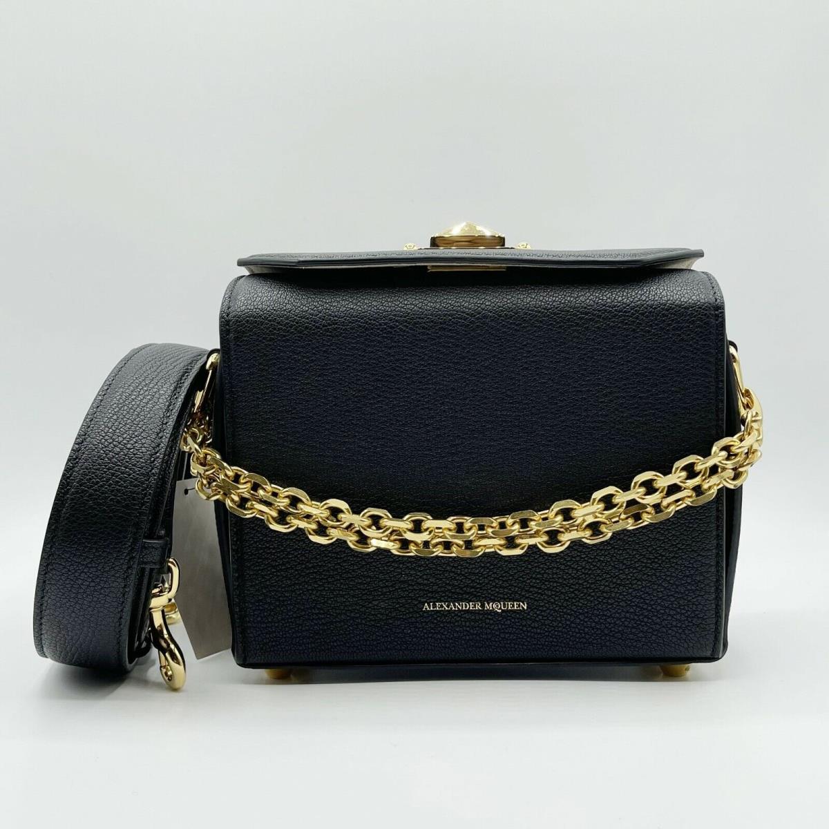 Alexander Mcqueen Black Leather Box 19 Bag with Gold Hardware 479766 1000