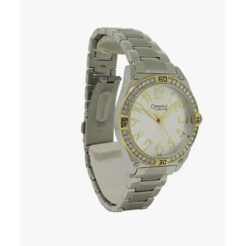 Caravelle by Bulova 45L132 Women`s Round Analog Crystal Gold Silver Tone Watch - Dial: Silver, Band: Silver, Bezel: Silver