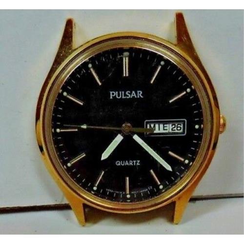 Nos Vintage Pulsar Day Date Yellow Gold Stainless Steel Mens Wrist Watch A5
