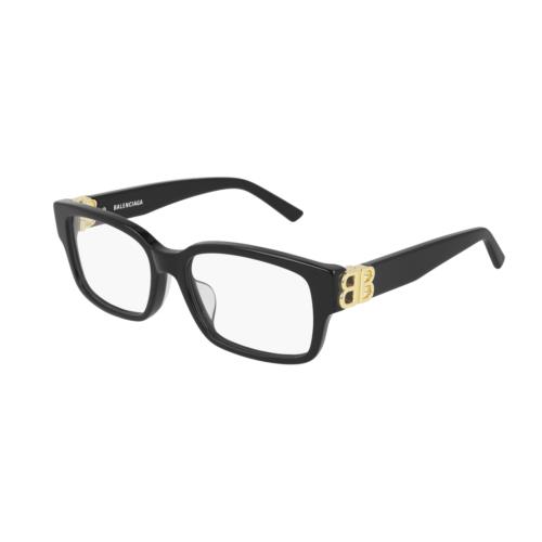 Balenciaga BB 0105O 001 Black Gold Rectangle Women`s Eyeglasses