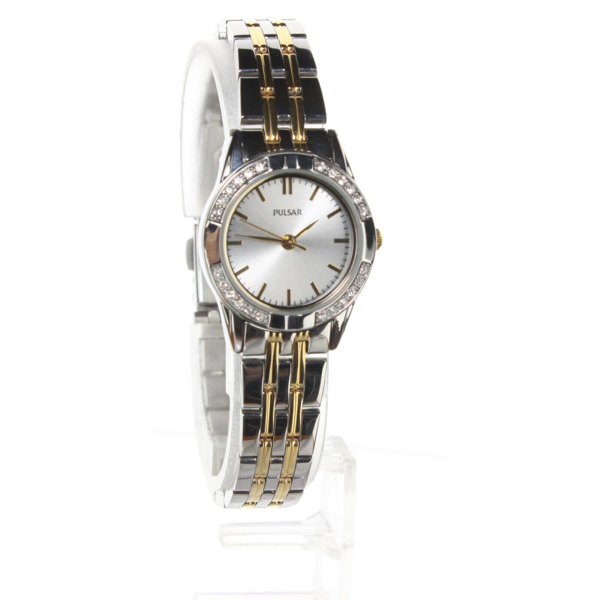 Pulsar Ladies Classic Two Tone Stainless Steel Swarovski Crystal Watch - Dial: Silver, Band: Gold