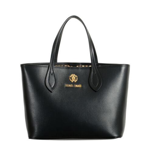 Roberto Cavalli Women`s Black Leather Shoulder Handbag Tote Bag