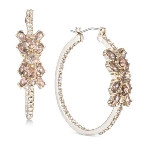 Givenchy Gold Tone Clear Pink Crystal Cluster Hoop Earrings F5