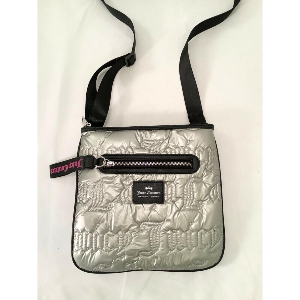 Juicy Couture Large Crossbody Bag Gothic Quilting Metallic Silver Handbag Purse