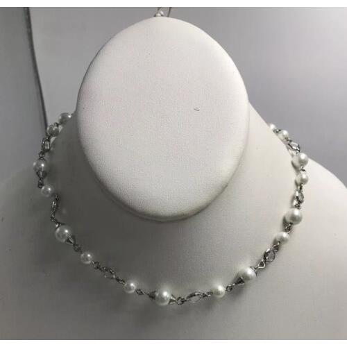 Givenchy Silver Tone Crystal Artificial Pearl Collar Necklace MG2