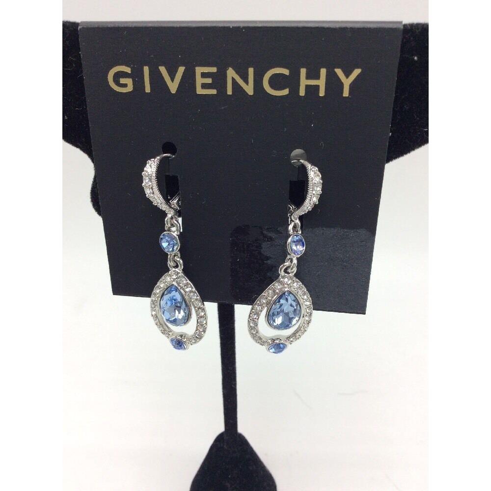 Givenchy Open Pear-cut Sapphire-like and Crystal Drop Earrings 13 GE