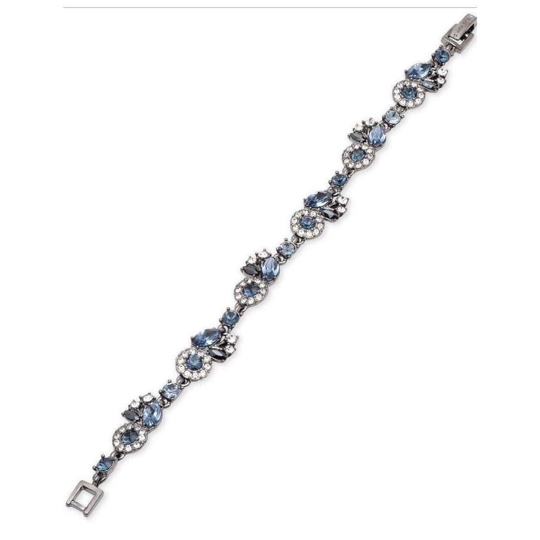 Givenchy Blue Clear Crystal Link Bracelet Hematite Tone 7 1/4 515