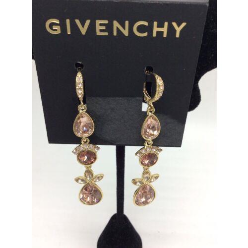 Givenchy Gold-tone Pav Pink Crystal Triple Drop Earrings 5 GE