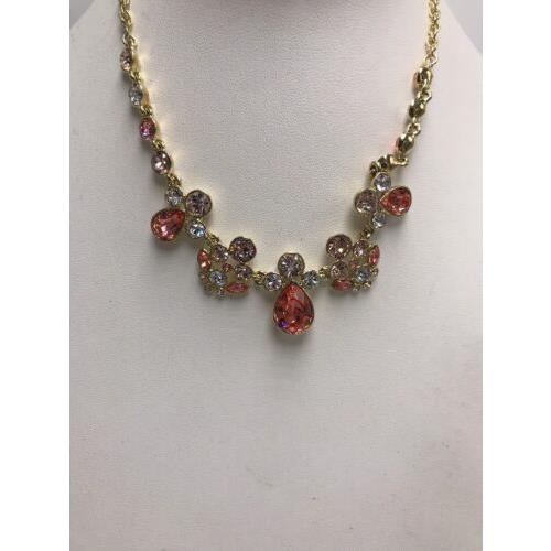 Givenchy Gold Tone Crystal Orange Frontal Necklace 743 gn