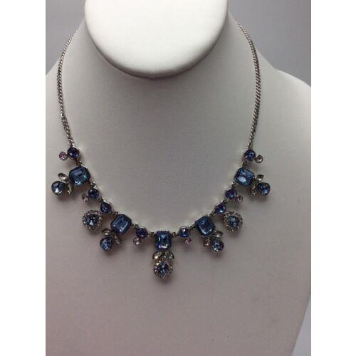 Givenchy Silver Tone Blue Clear Crystal Collar Necklace 188 GN