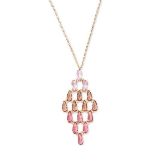 Givenchy Goldtone Pink Crystal Ombre` Diamond Shape Pendant Necklace z2