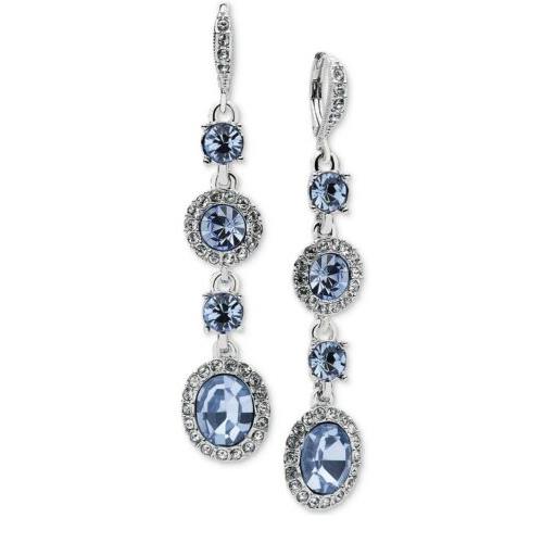 Givenchy Silver Tone Blue Crystal Linear Drop Earrings GS6