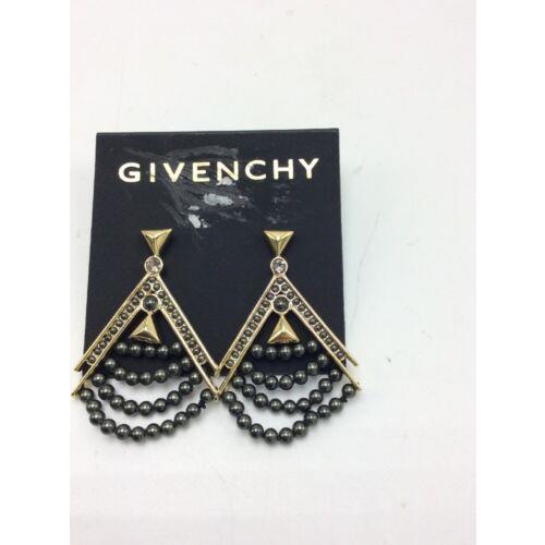 Givenchy Gold Tone Black Initation Pearl Drop Fan Earrings 14 GE