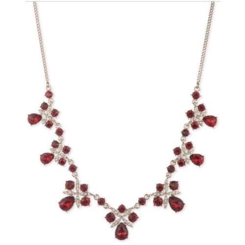 Givenchy Gold Tone Red Frontal Necklace 16 Plus 3 150A