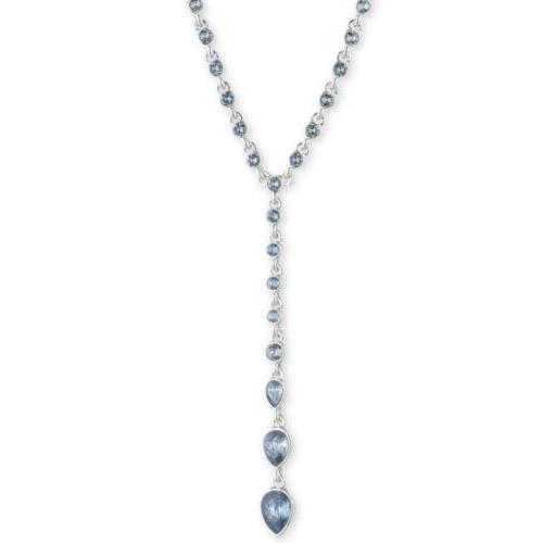 Givenchy Silver Tone Blue Crystal 21` Lariat Necklace JGV13